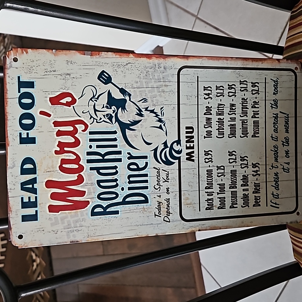 Lead Foot Mary's Roadkill Diner Metal Rustic Sign Wall Art Hanging Picture
